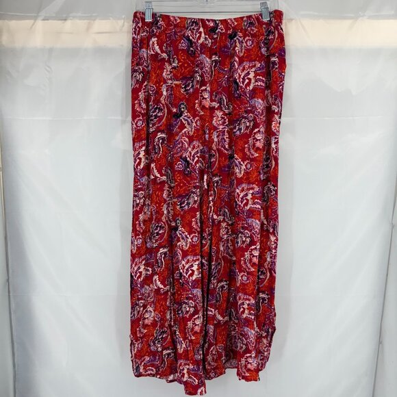 Intimately Free People Women L Floral Wide Leg Pants Red Flowy Pull On Bohemian - Picture 3 of 11